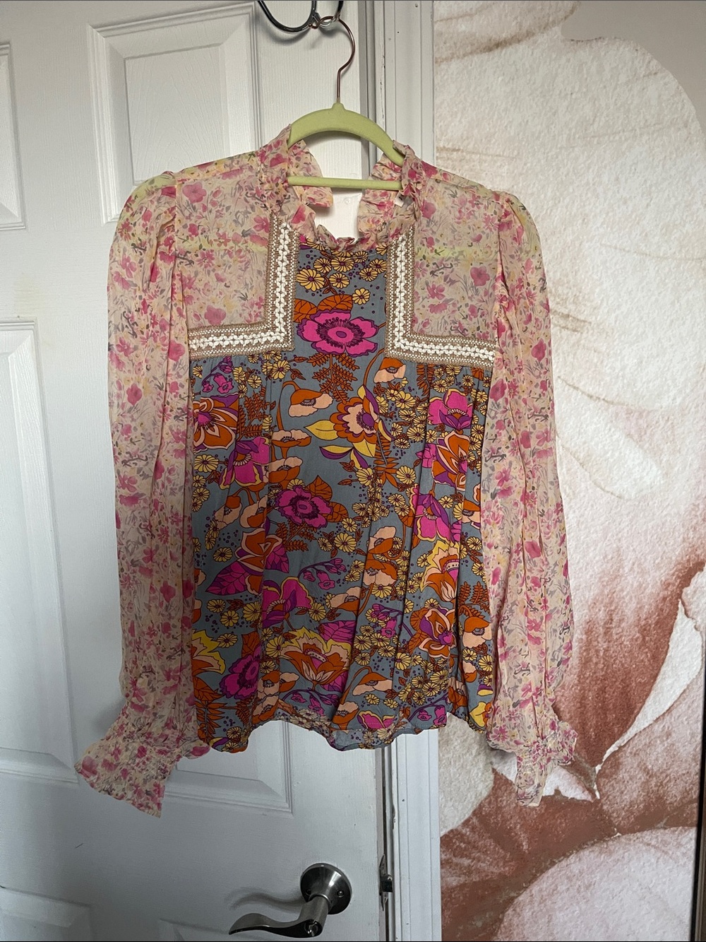 JODIFL Pink Multi Floral Mixed-Print Long Sleeve Blouse